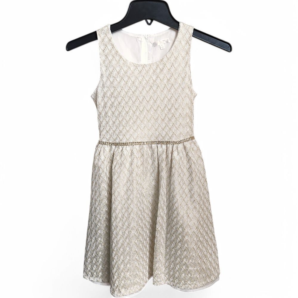 Tahari Girls Recital Dress 8 Gold Tinsel Wedding Party Holiday Fit‎ and Flare